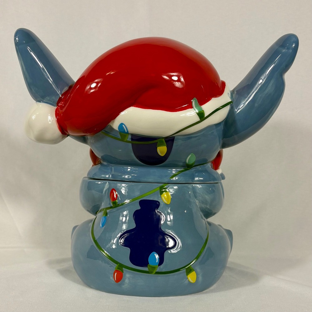 Disney Stitch Christmas Cookie Jar Hand Painted Ceramic Santa Hat Lights - Picture 6 of 12